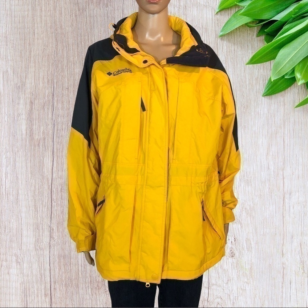 Vtg 90s Columbia Interchange Colorblock Shell Jacket Hooded Yellow Black L